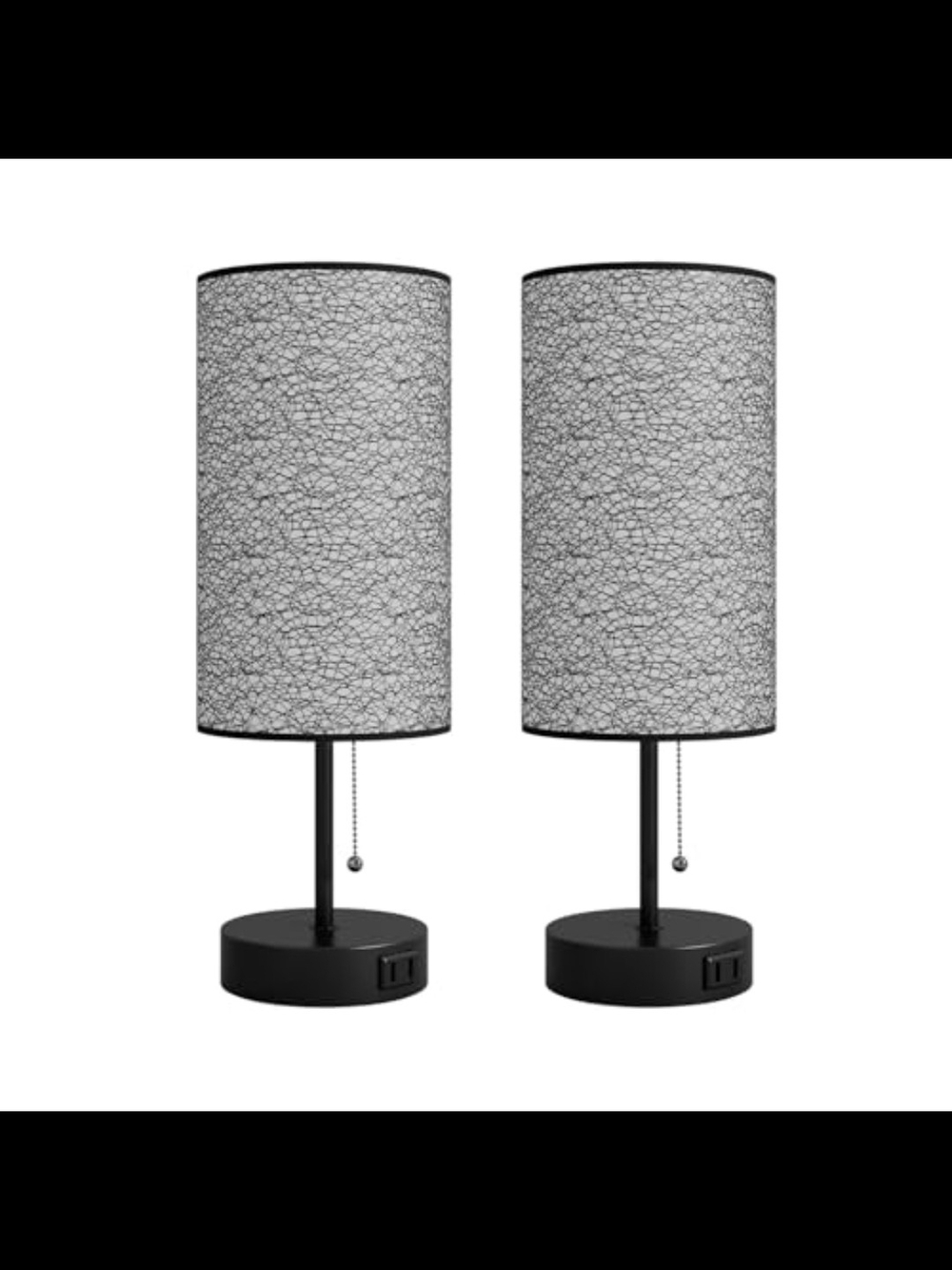 Modern Black Table Lamps with White Textured Shade - Set of 2